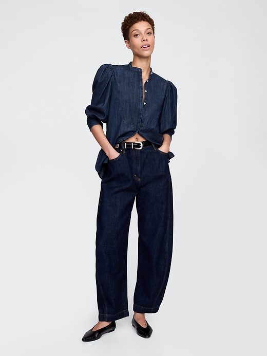 camicia in denim con maniche a sbuffo gap × hfr di ngai
