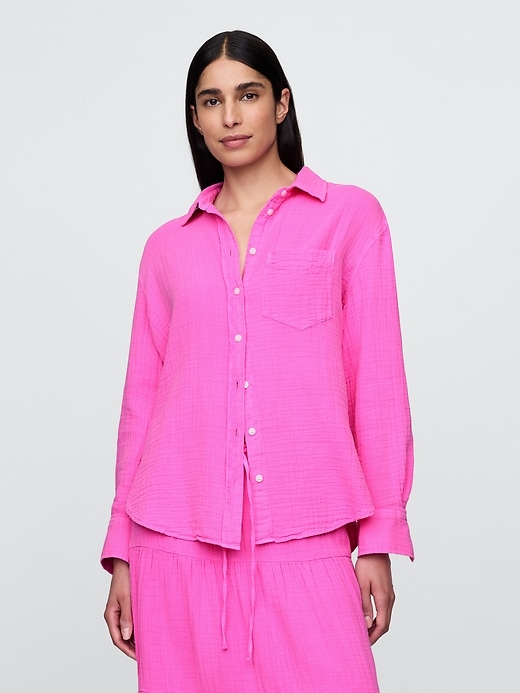 camicia in garza di cotone con bottoni