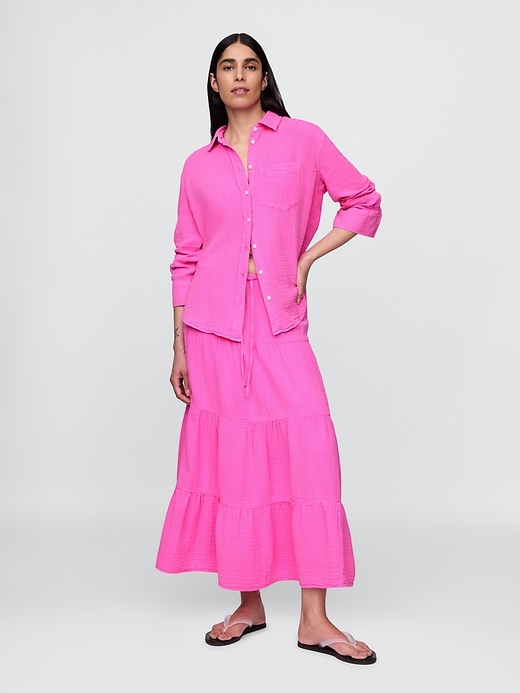 camicia in garza di cotone con bottoni
