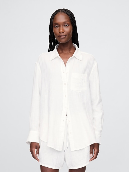 camicia in garza di cotone con bottoni