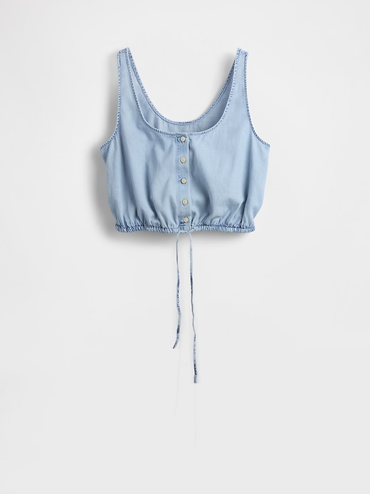 top corto in denim con orlo stretto