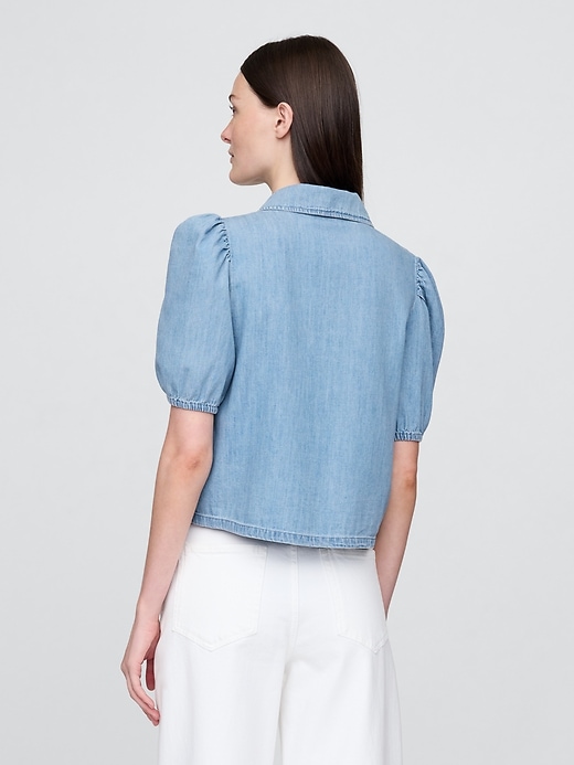 camicia in denim con maniche a sbuffo e colletto