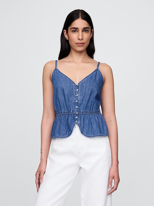 canotta con peplo in denim