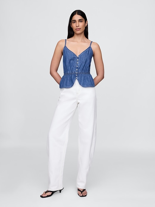 canotta con peplo in denim