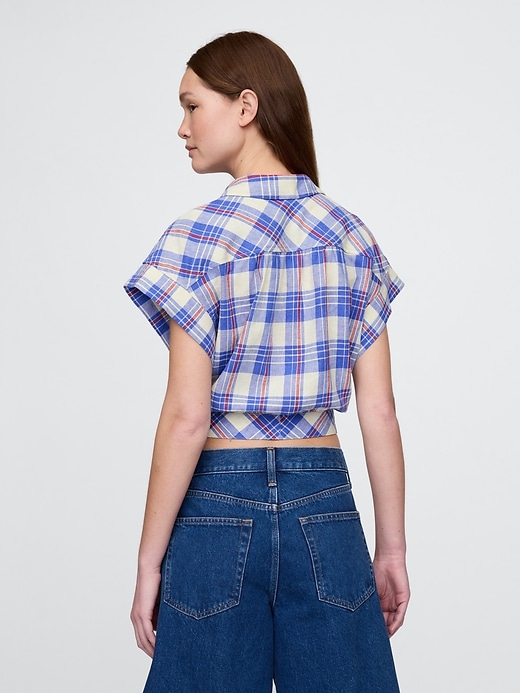 camicia corta in misto lino con nodo sul davanti