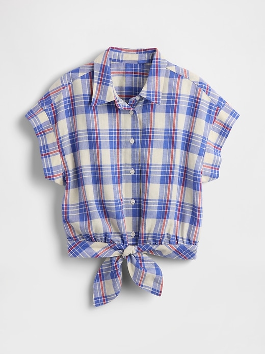 camicia corta in misto lino con nodo sul davanti