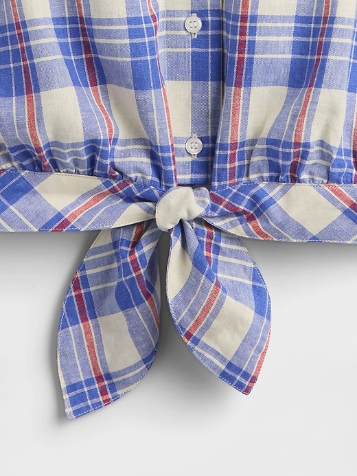 camicia corta in misto lino con nodo sul davanti