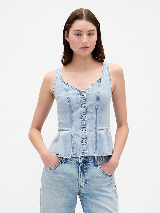 canotta in denim con peplo