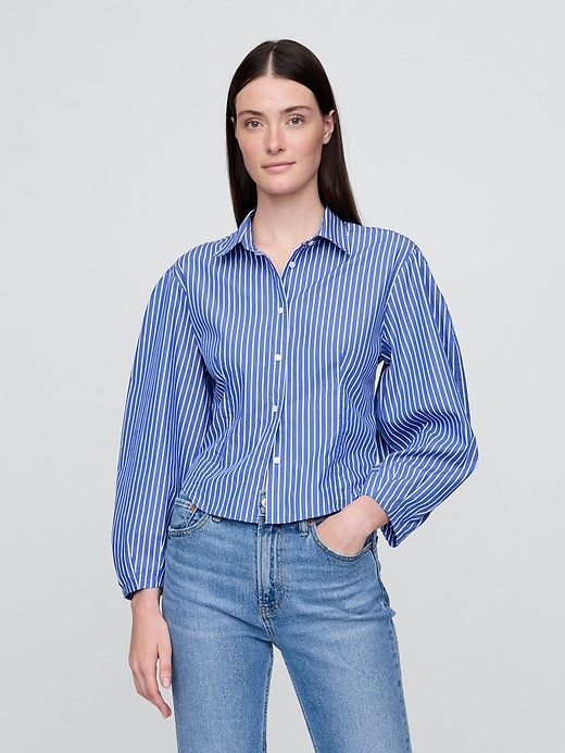camicia a maniche a palloncino in popeline di cotone biologico