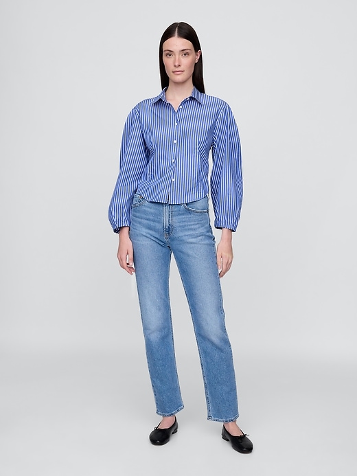 camicia a maniche a palloncino in popeline di cotone biologico