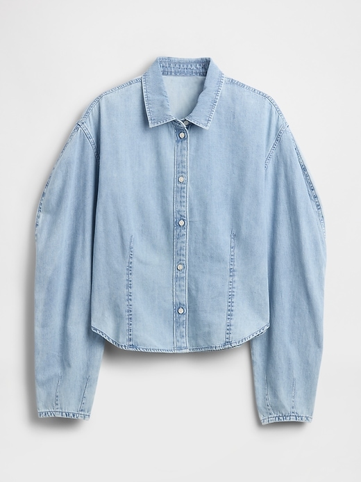 camicia in denim con maniche a palloncino