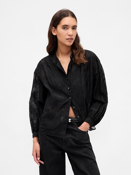 camicia floreale in voile trasparente