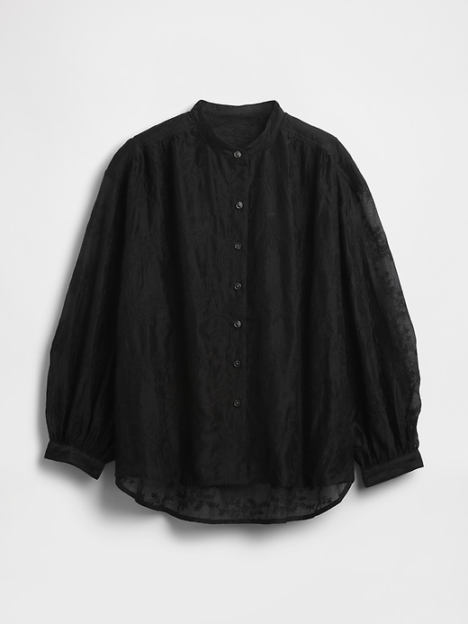 camicia floreale in voile trasparente
