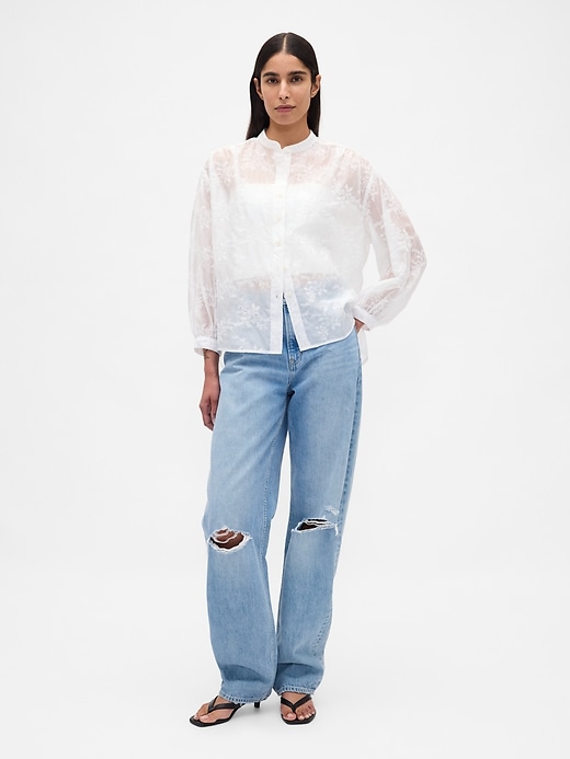 camicia floreale in voile trasparente