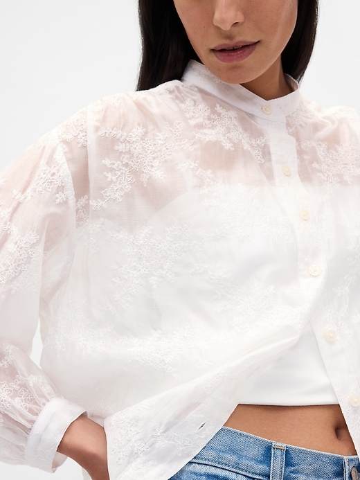 camicia floreale in voile trasparente