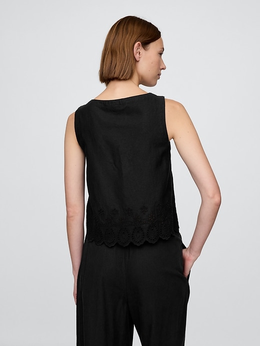 gilet ricamato in misto lino
