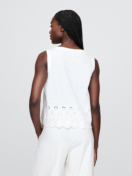 gilet ricamato in misto lino