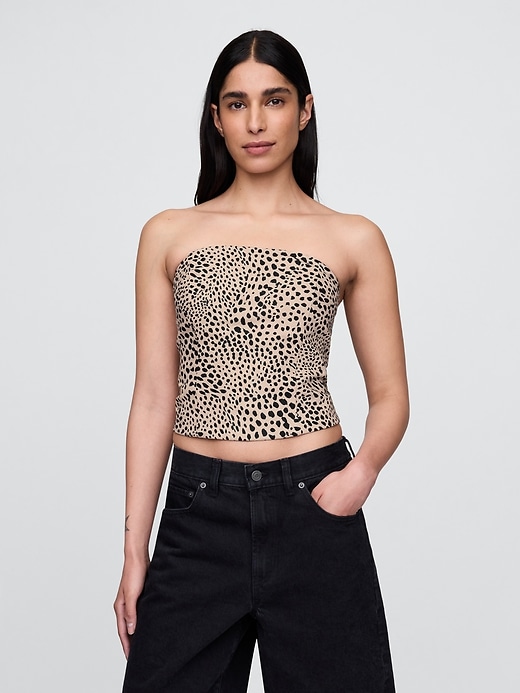 top corto senza spalline in misto lino con corsetto