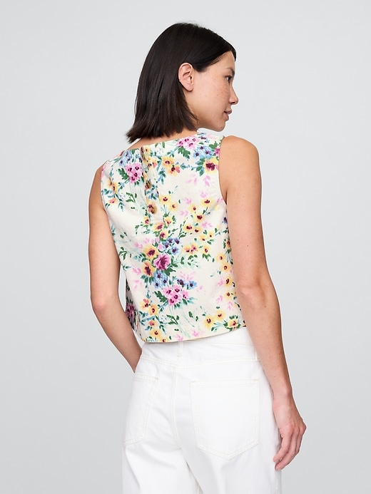 canotta corta con stampa floreale in denim