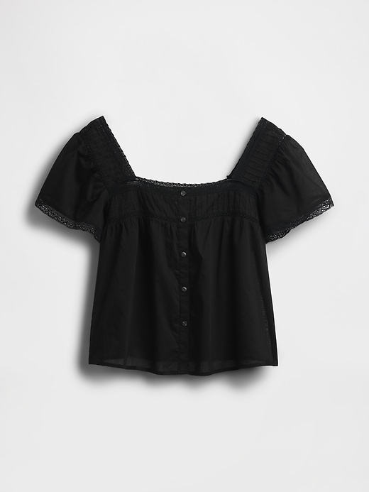 top con scollo quadrato e finiture in pizzo