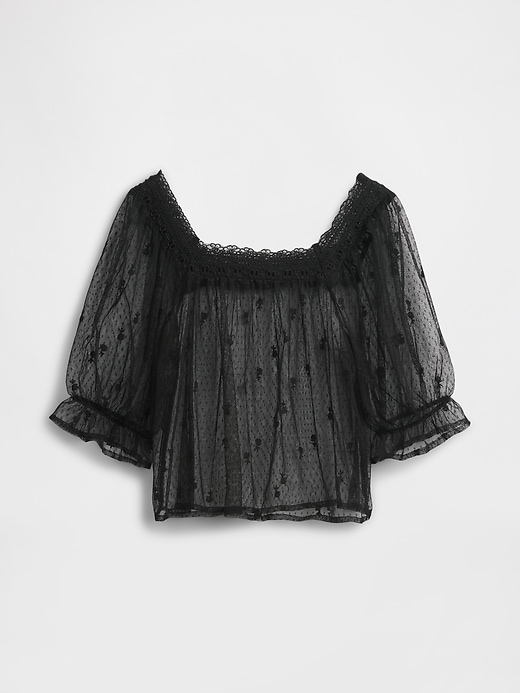top ricamato in tulle trasparente