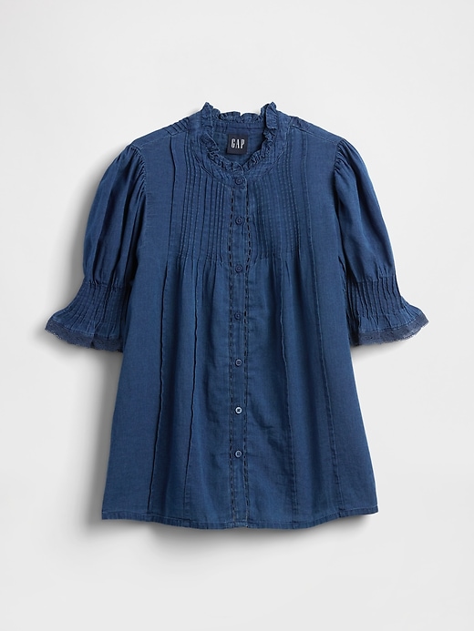 camicia con volant e pieghe