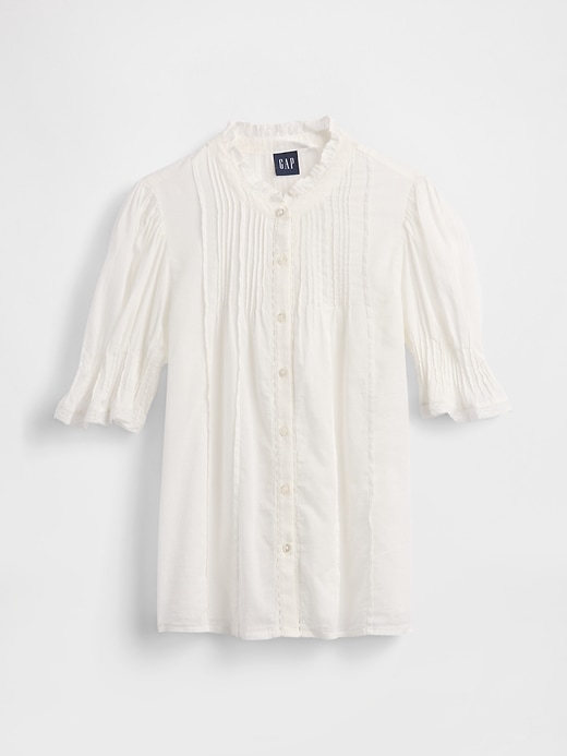 camicia con volant e pieghe