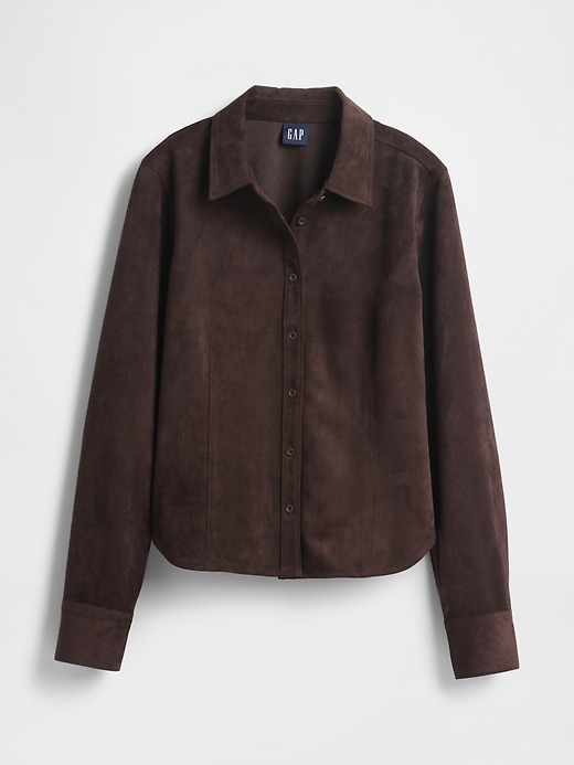 camicia aderente in pelle scamosciata vegana