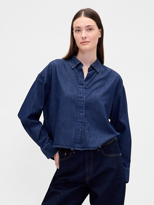 camicia corta in denim ultra morbido con orlo dritto