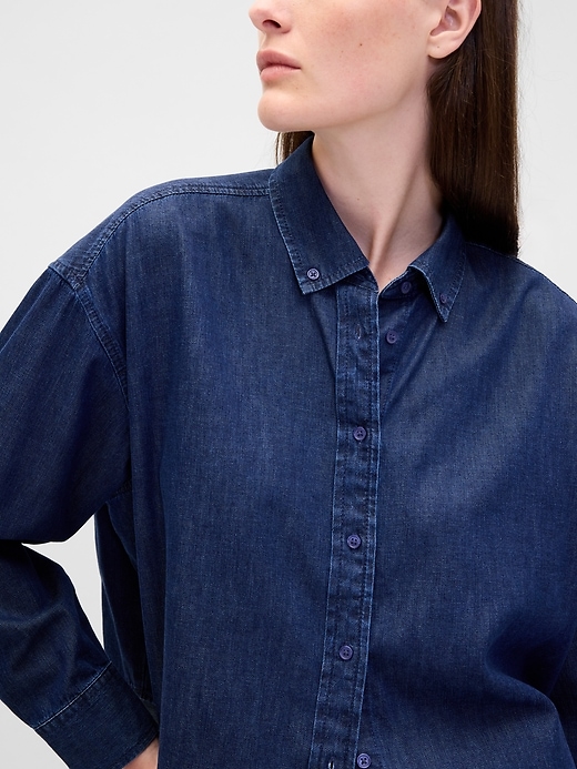 camicia corta in denim ultra morbido con orlo dritto