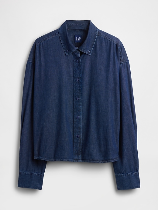 camicia corta in denim ultra morbido con orlo dritto