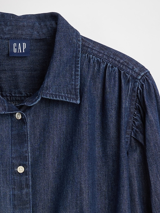 top in denim con cintura in vita