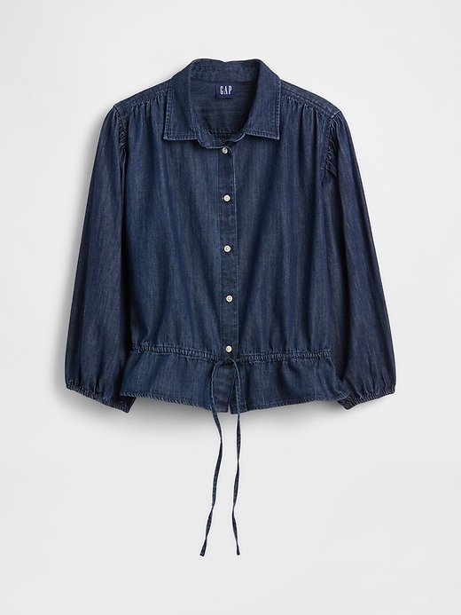 top in denim con cintura in vita