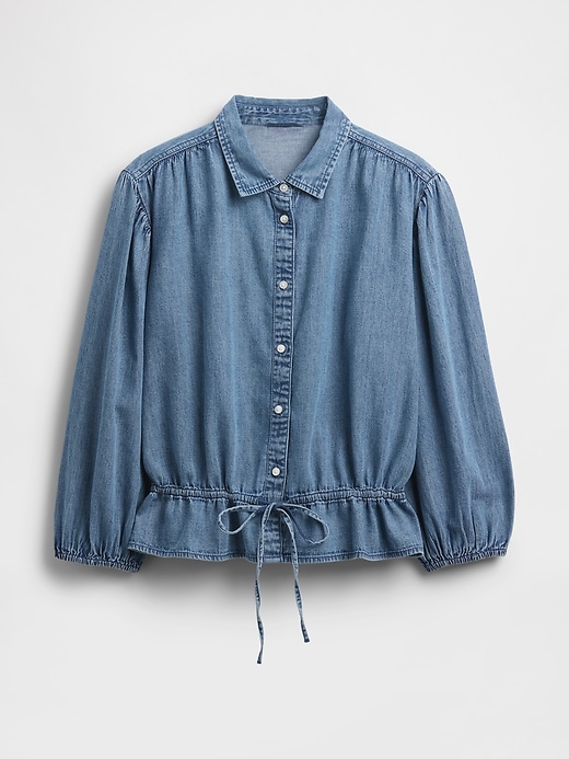 top in denim con cintura in vita