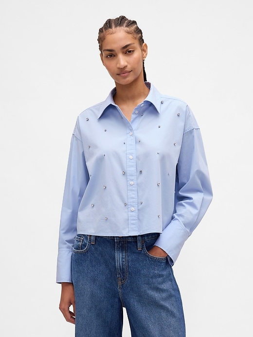 camicia corta con orlo dritto decorato in cotone biologico