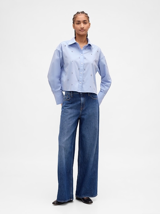 camicia corta con orlo dritto decorato in cotone biologico