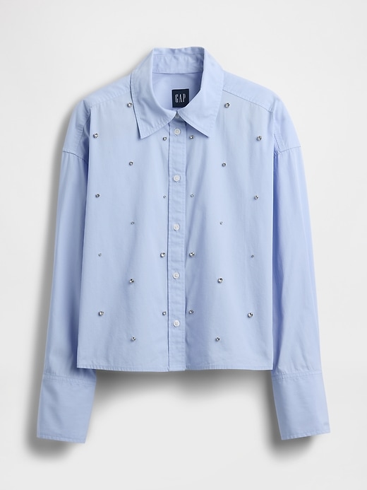 camicia corta con orlo dritto decorato in cotone biologico