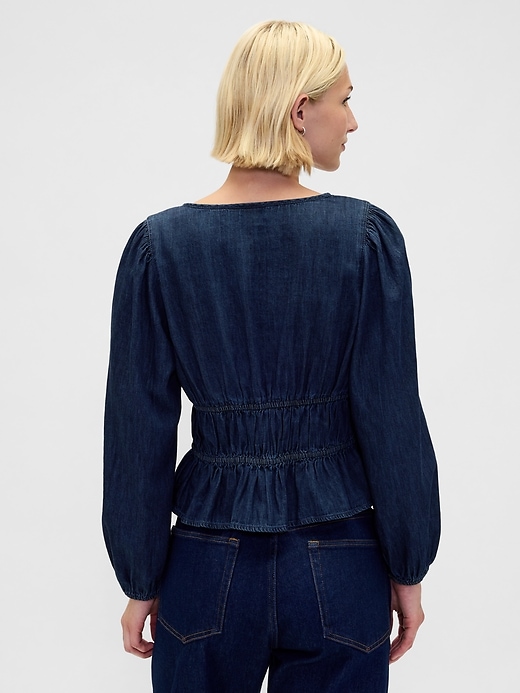 camicia corta in denim con nodo sul davanti