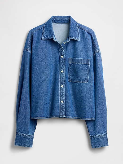 camicia corta oversize con orlo dritto in denim ultra morbido