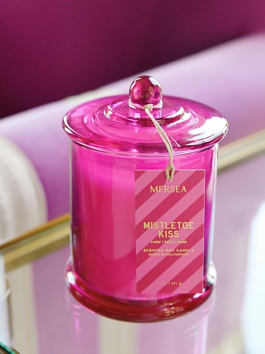 candela in barattolo mersea mistletoe kiss jolly