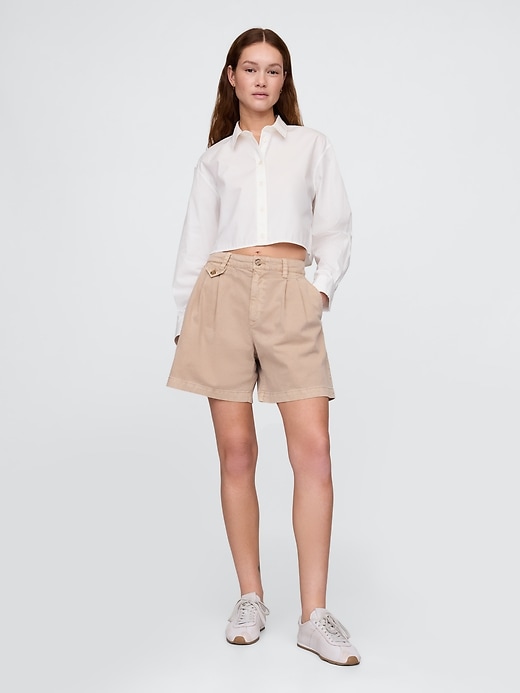 pantaloncini plissettati in twill a vita media da 6