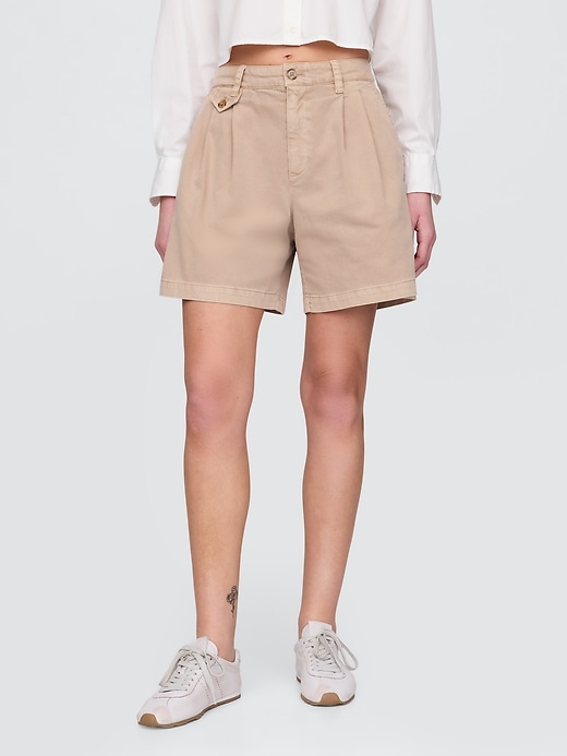 pantaloncini plissettati in twill a vita media da 6