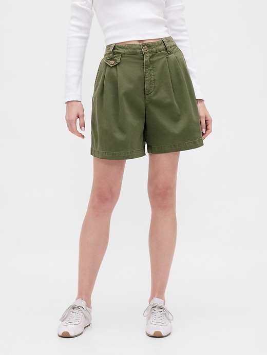 pantaloncini plissettati in twill a vita media da 6