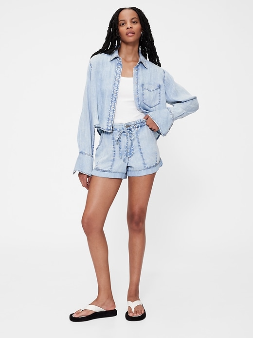 pantaloncini in denim drappeggiato a vita alta gapstudio