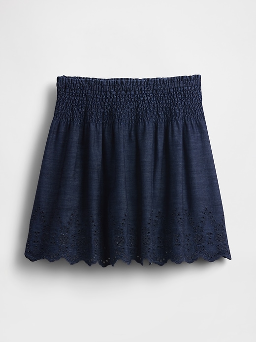 minigonna in denim con occhielli