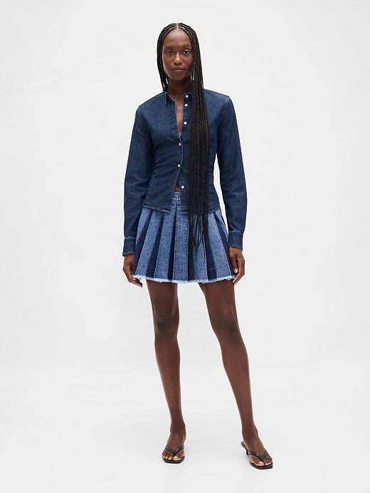minigonna in denim plissettato