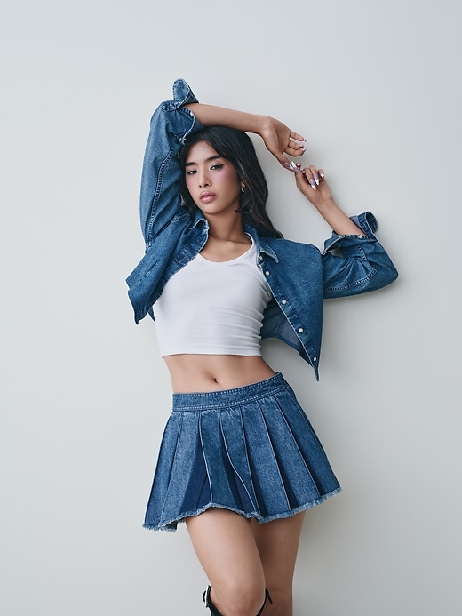minigonna in denim plissettato