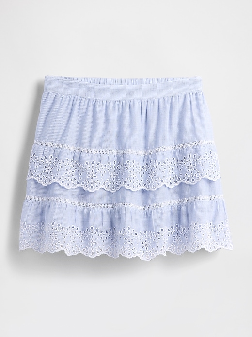 mini gonna-pantalone con volant e occhielli