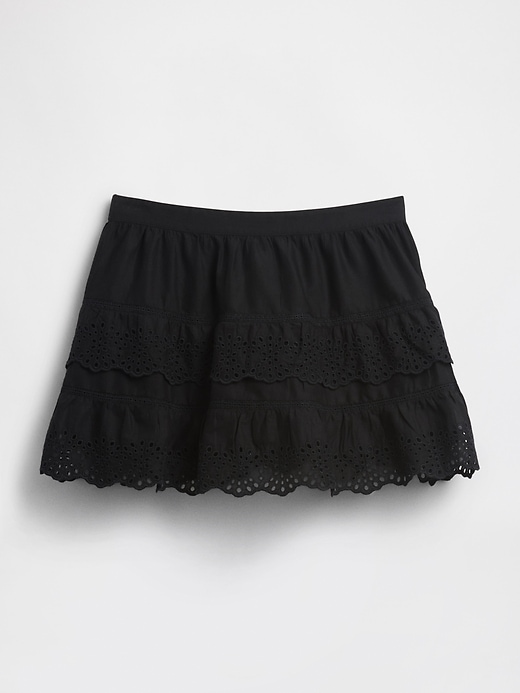 mini gonna-pantalone con volant e occhielli