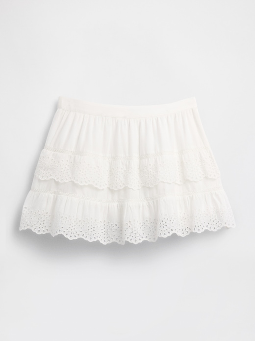 mini gonna-pantalone con volant e occhielli